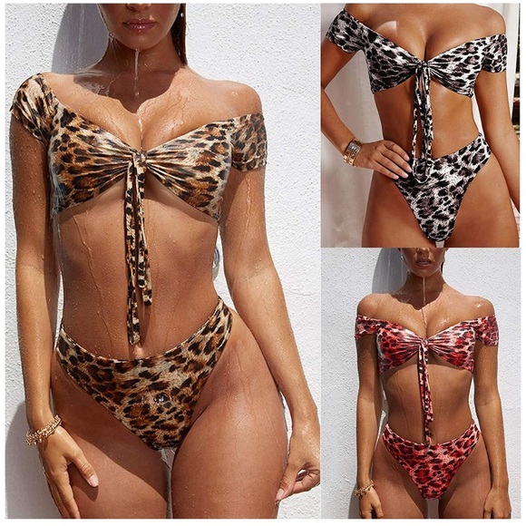 Leopard print 2 piece swimsuit. - Picture 3 of 7